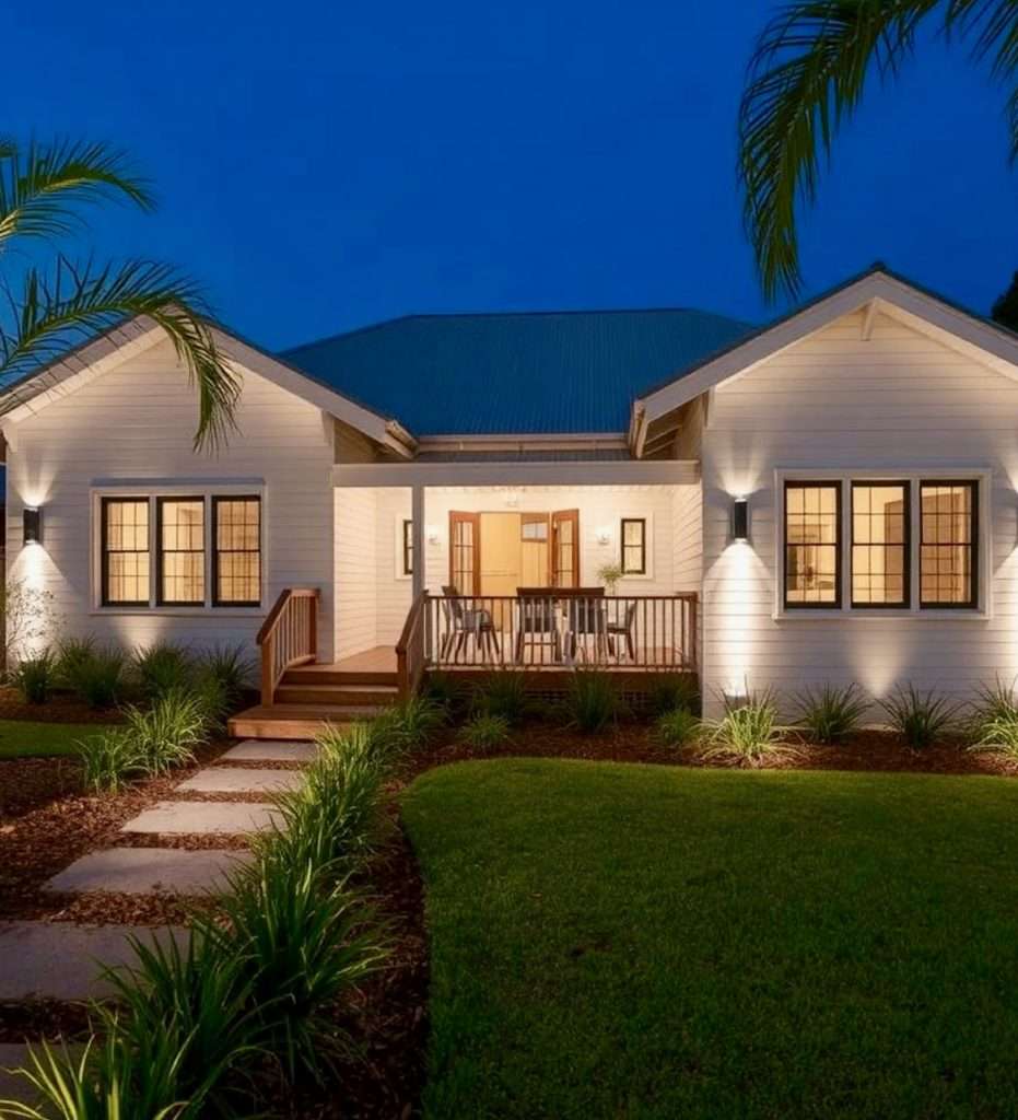Lighting outside a Queenslander home